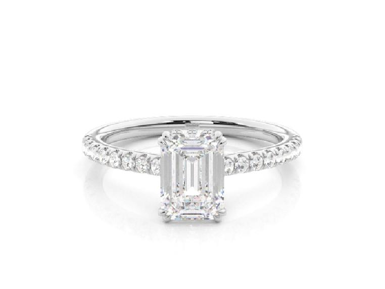 Lab Grown Diamond Ring Emerald Solitaire with BR on Band